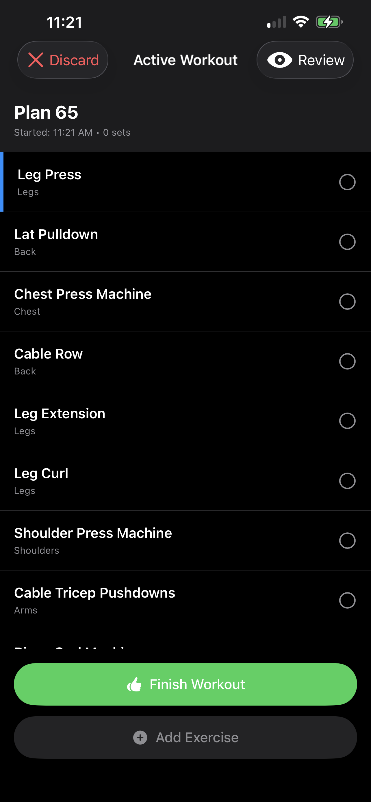 Active workout session in progress